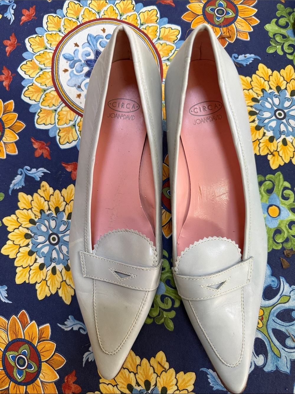 Joan & David light blue Pointed-Toe Loafers with Pink Insole